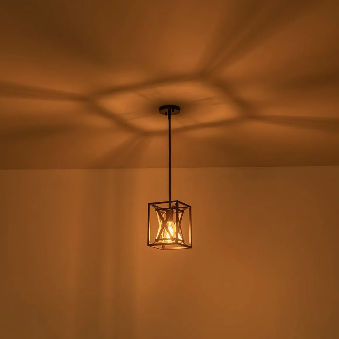 Rustic Industrial 1-Light Square Cross Cage Pendant Light