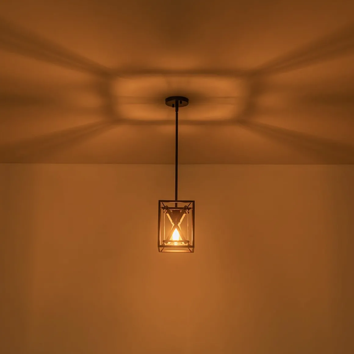 Rustic Industrial 1-Light Square Cross Cage Pendant Light