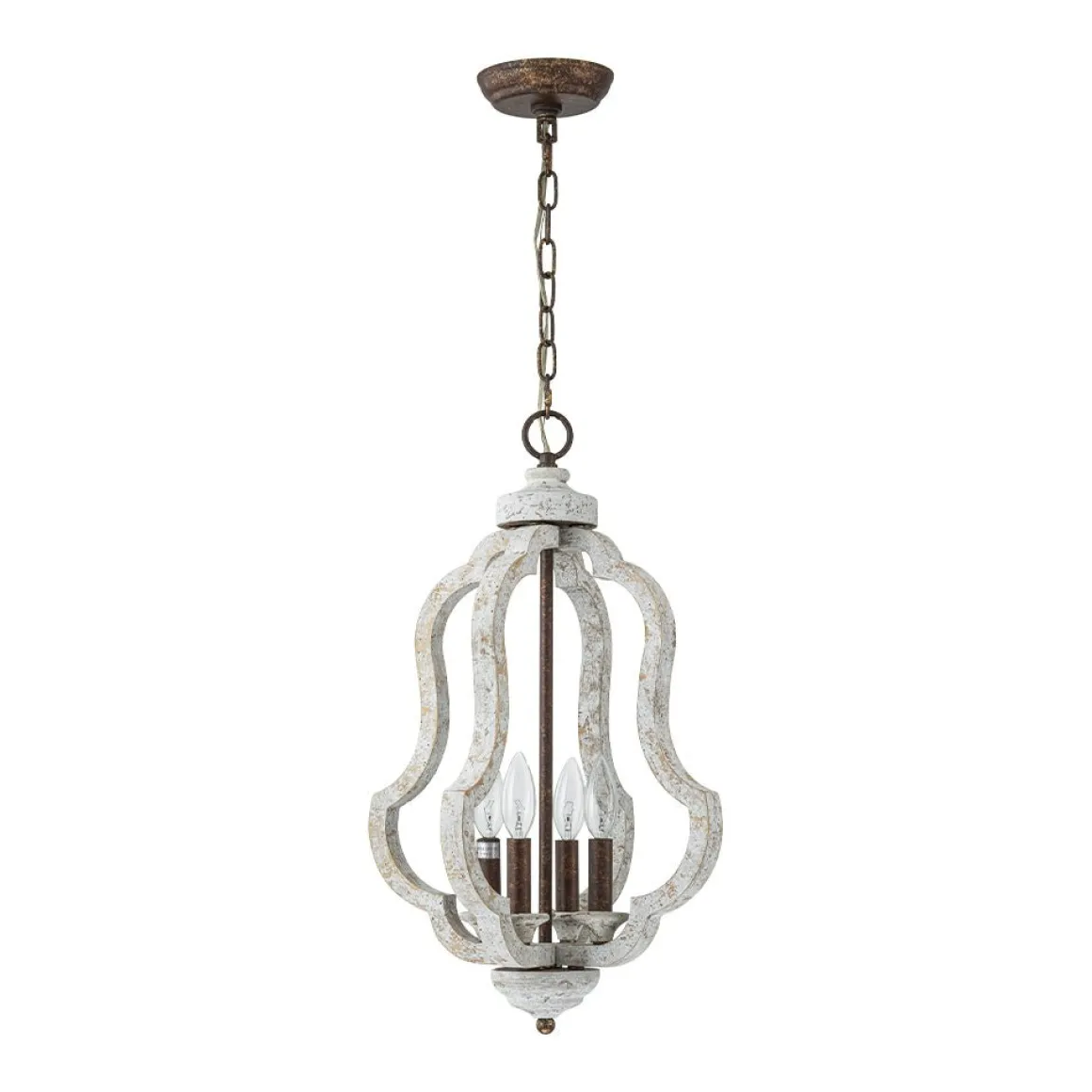 Rustic 4-Light Whitewashed Wood Cage Pendant Light
