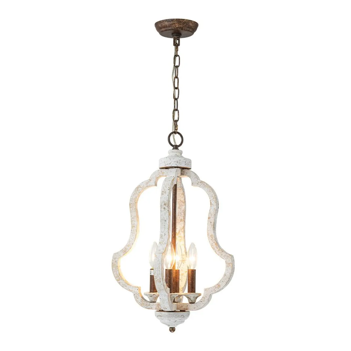 Rustic 4-Light Whitewashed Wood Cage Pendant Light