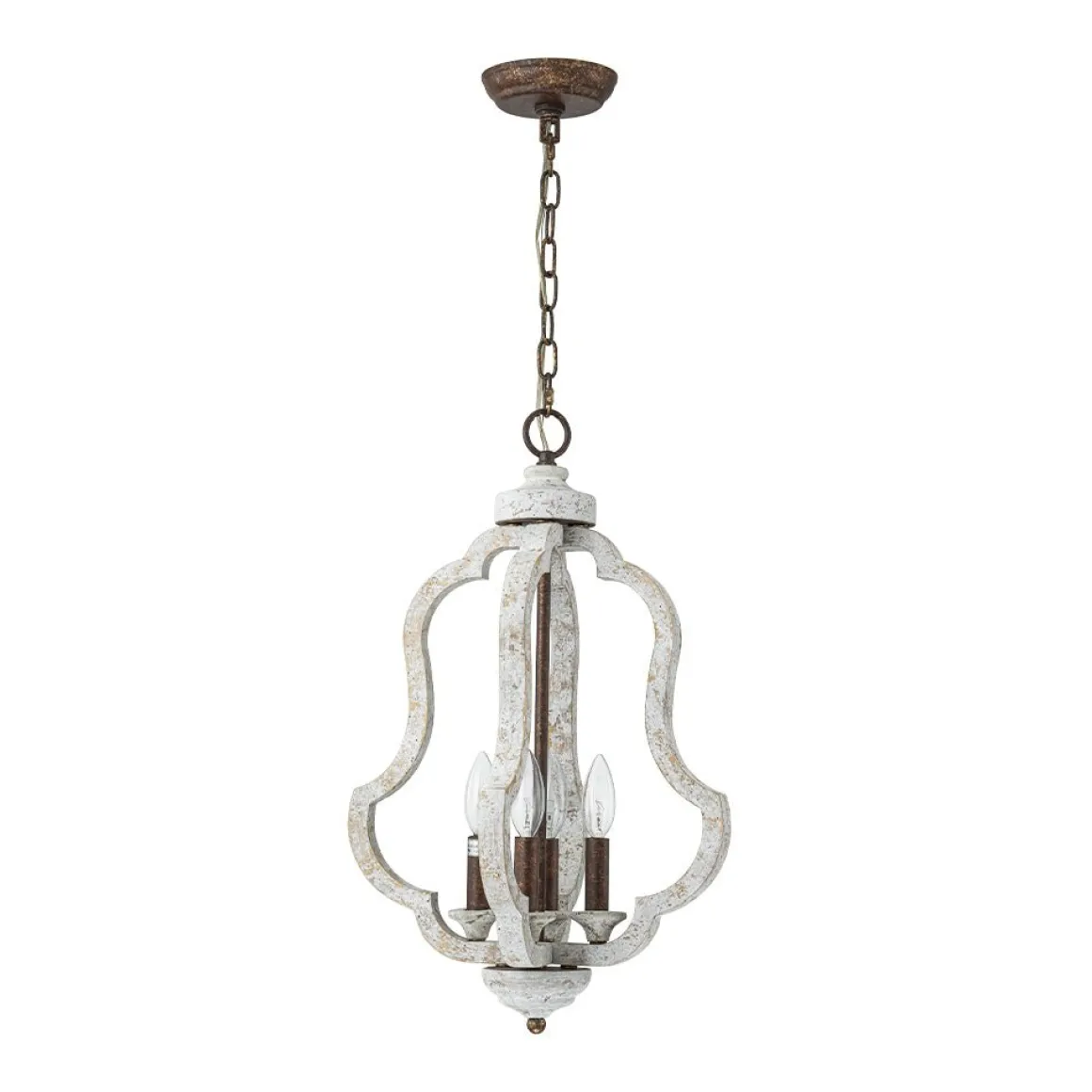 Rustic 4-Light Whitewashed Wood Cage Pendant Light