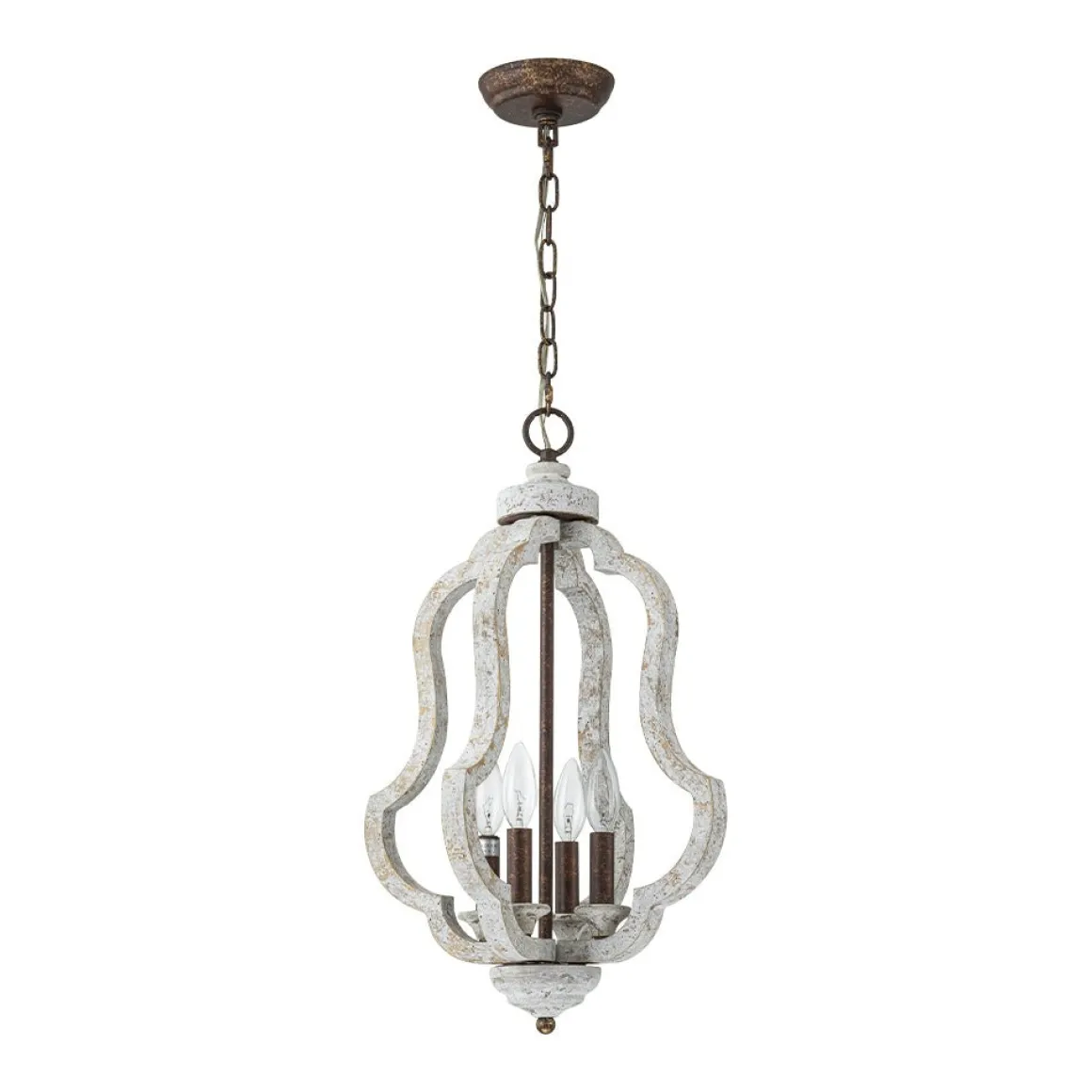 Rustic 4-Light Whitewashed Wood Cage Pendant Light