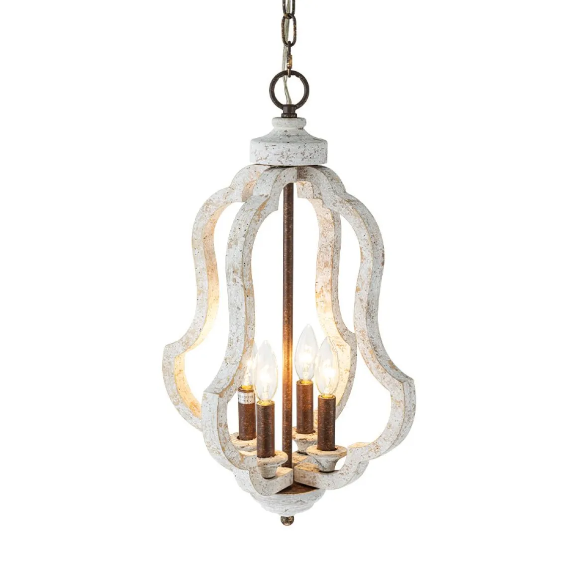 Rustic 4-Light Whitewashed Wood Cage Pendant Light