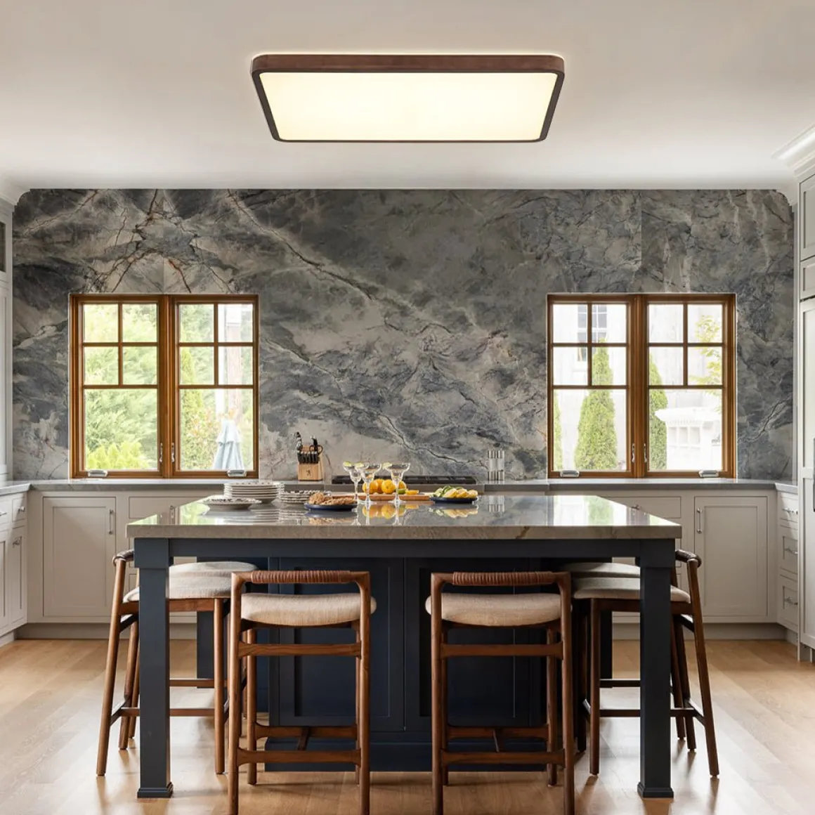 Rustic Rectangle Walnut Wooden Dimmable LED Flush Mount