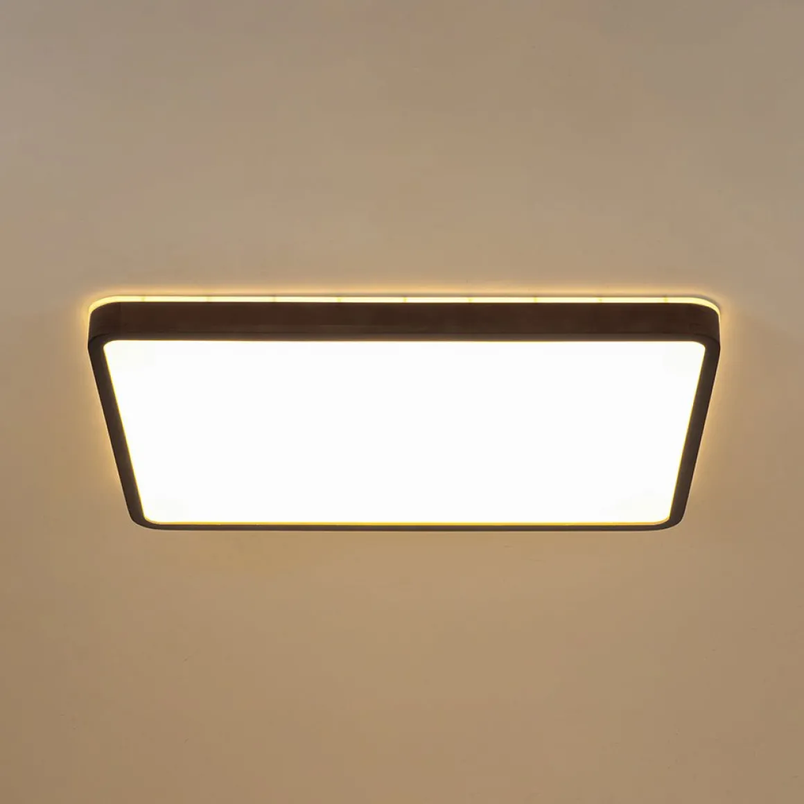 Rustic Rectangle Walnut Wooden Dimmable LED Flush Mount