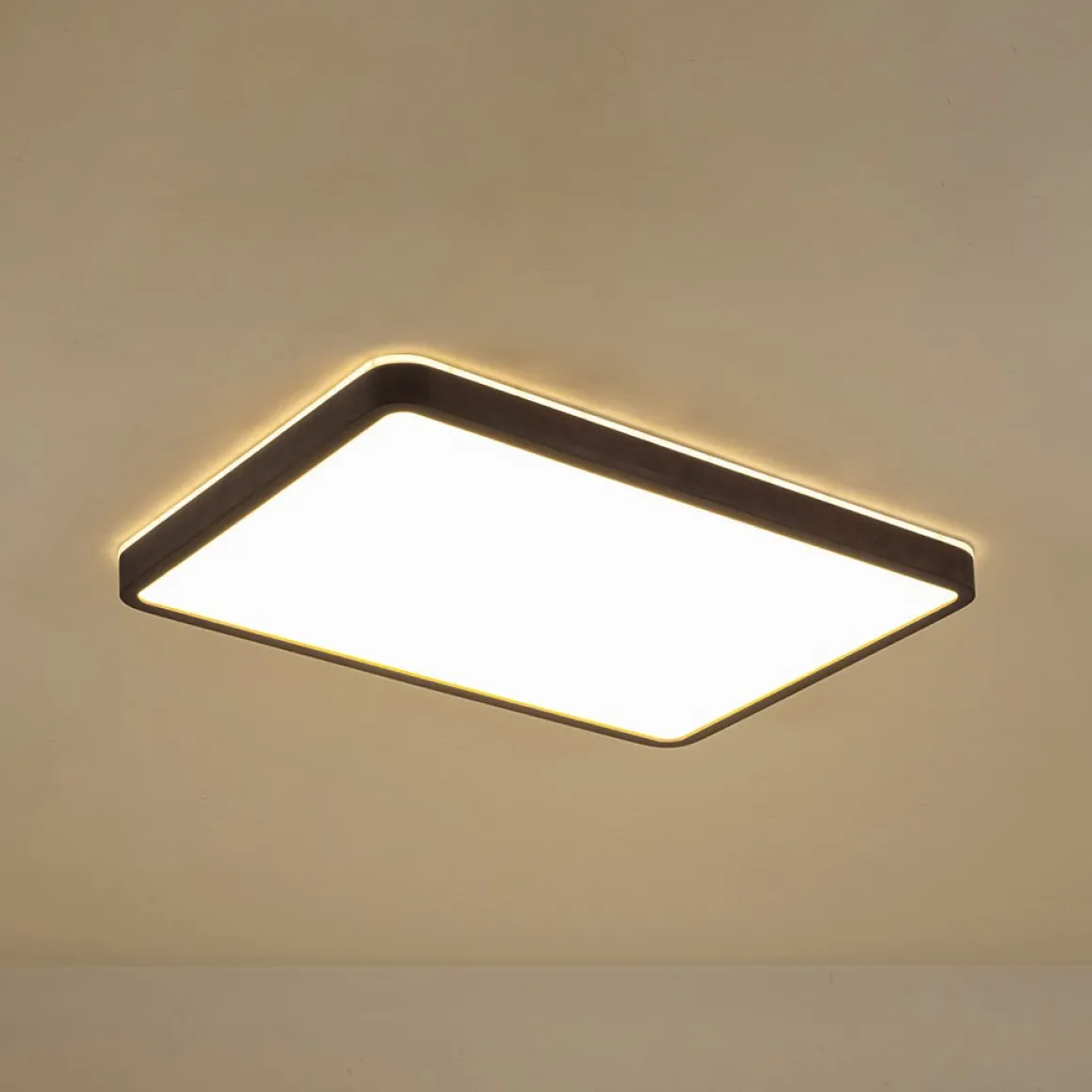 Rustic Rectangle Walnut Wooden Dimmable LED Flush Mount