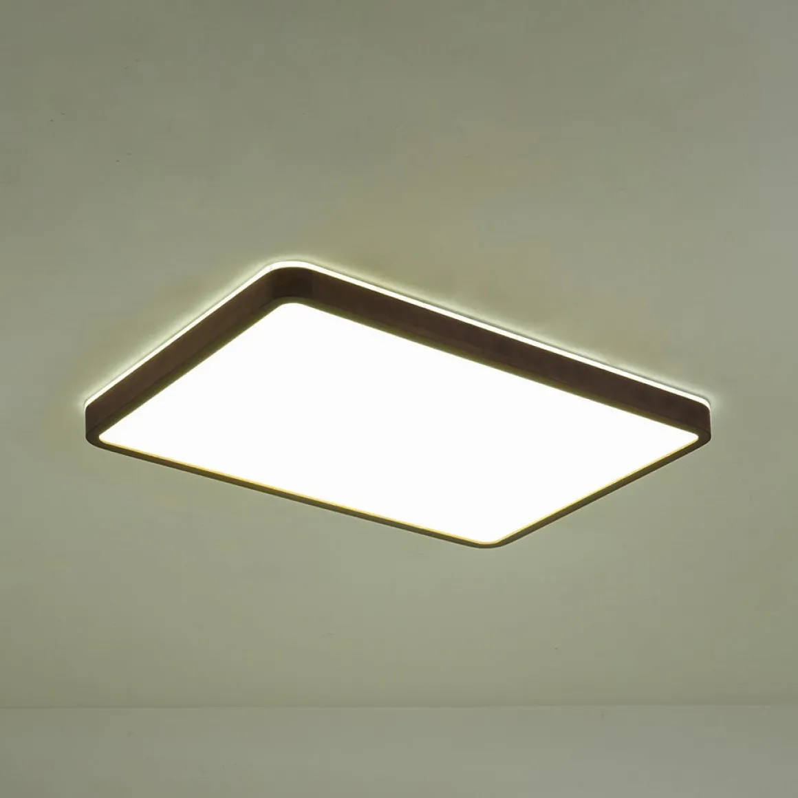 Rustic Rectangle Walnut Wooden Dimmable LED Flush Mount