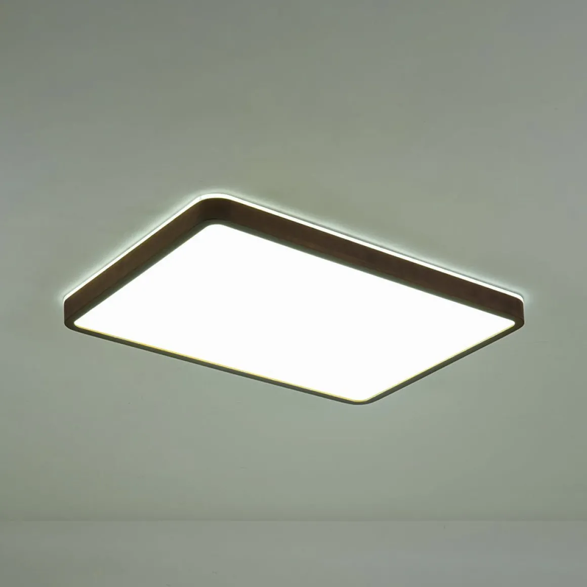 Rustic Rectangle Walnut Wooden Dimmable LED Flush Mount