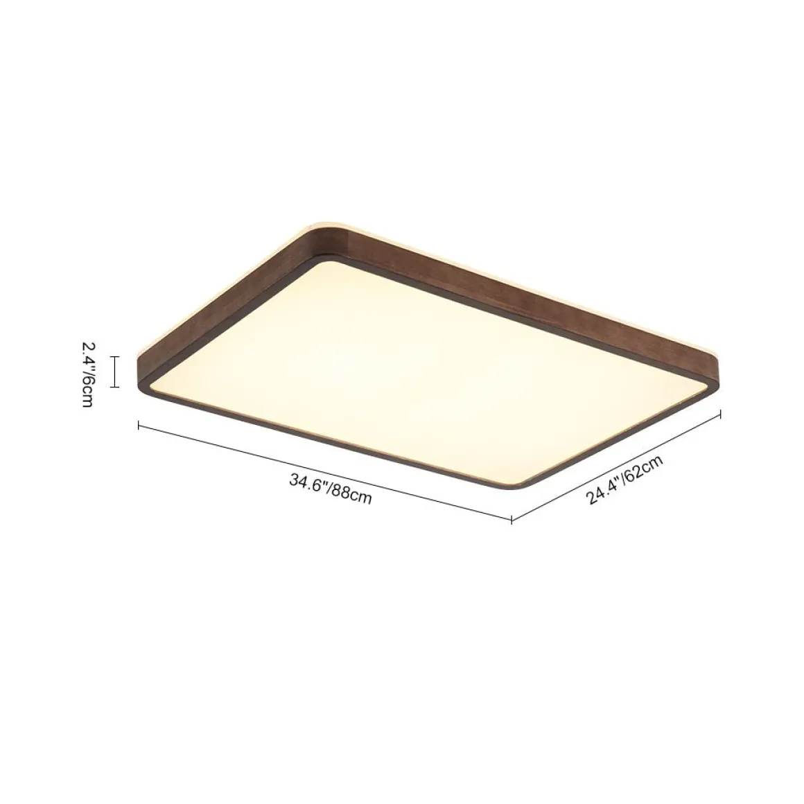 Rustic Rectangle Walnut Wooden Dimmable LED Flush Mount