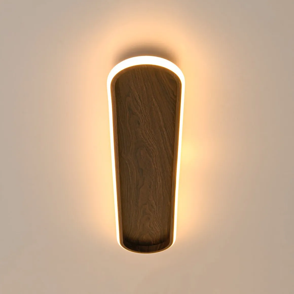 Rustic Walnut Wood Dimmable LED Oval Ring Flush Mount Light