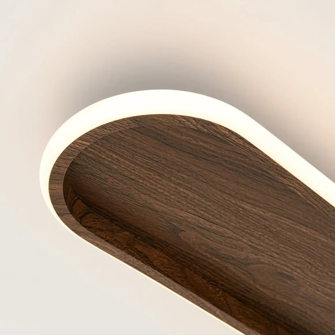 Rustic Walnut Wood Dimmable LED Oval Ring Flush Mount Light