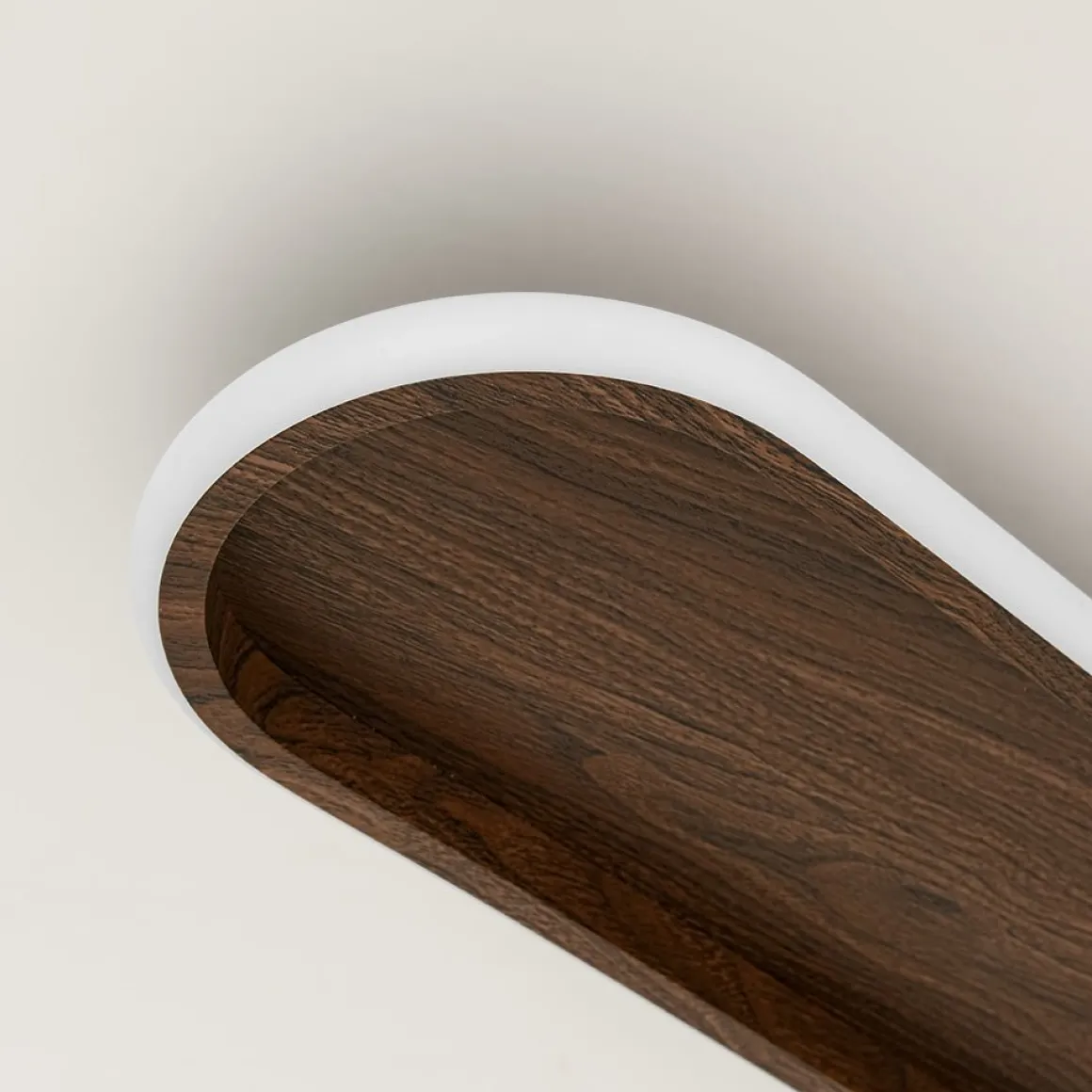 Rustic Walnut Wood Dimmable LED Oval Ring Flush Mount Light