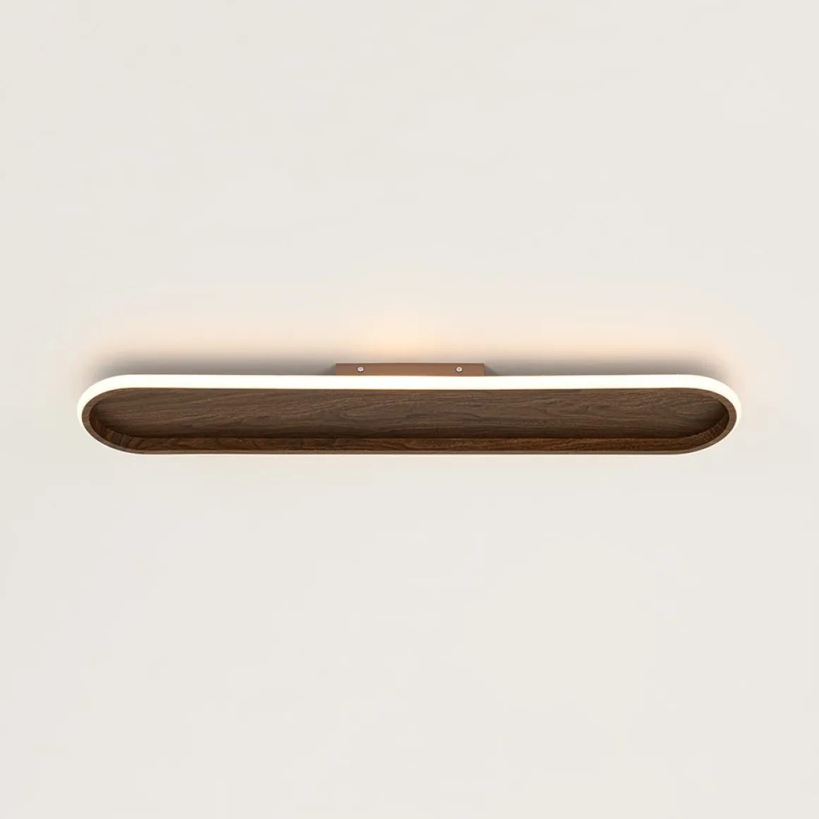Rustic Walnut Wood Dimmable LED Oval Ring Flush Mount Light
