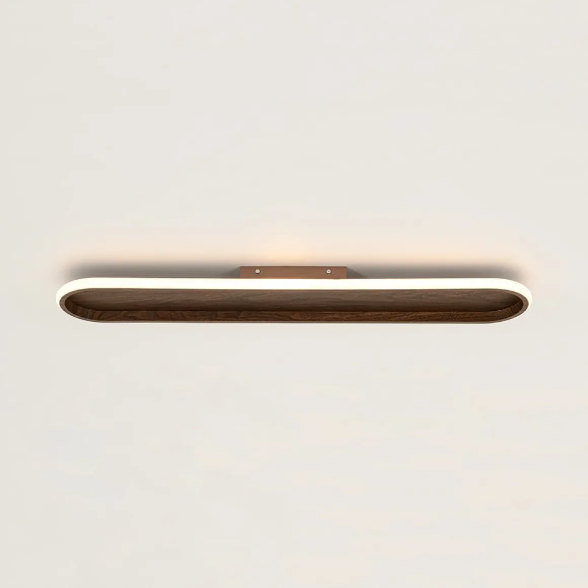 Rustic Walnut Wood Dimmable LED Oval Ring Flush Mount Light