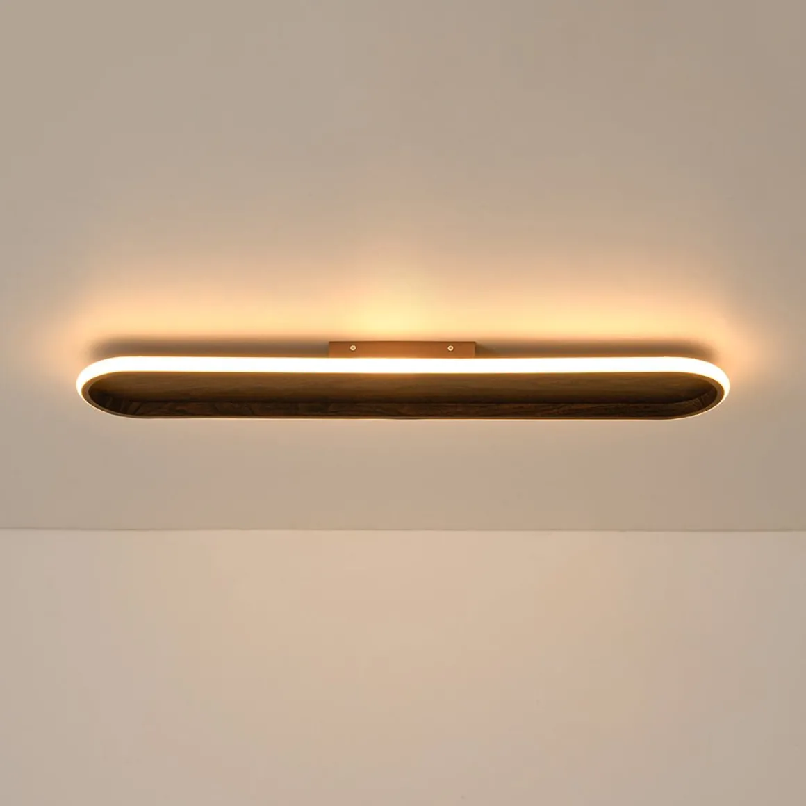 Rustic Walnut Wood Dimmable LED Oval Ring Flush Mount Light