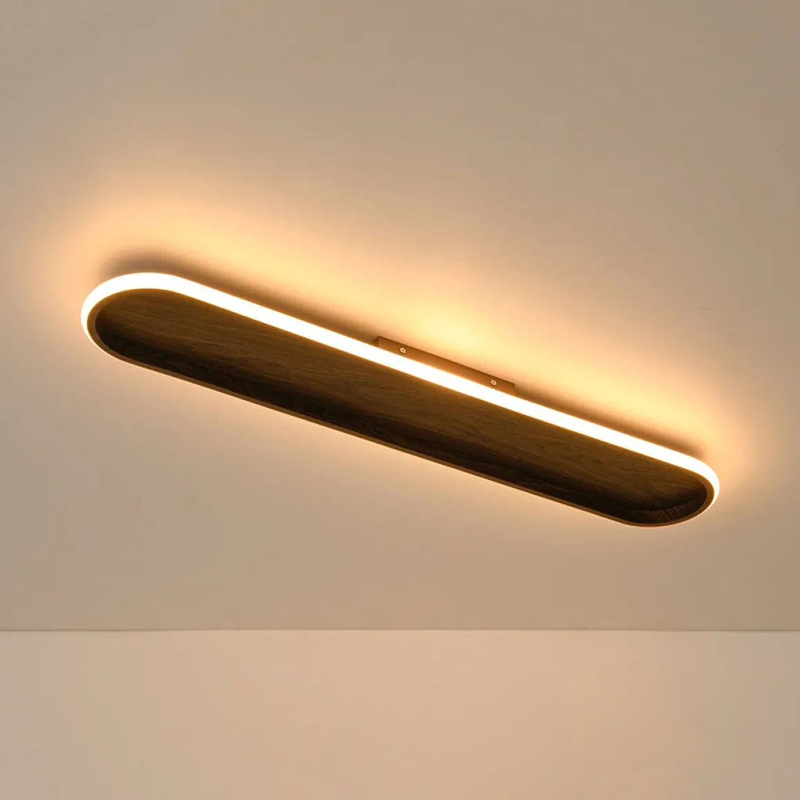 Rustic Walnut Wood Dimmable LED Oval Ring Flush Mount Light