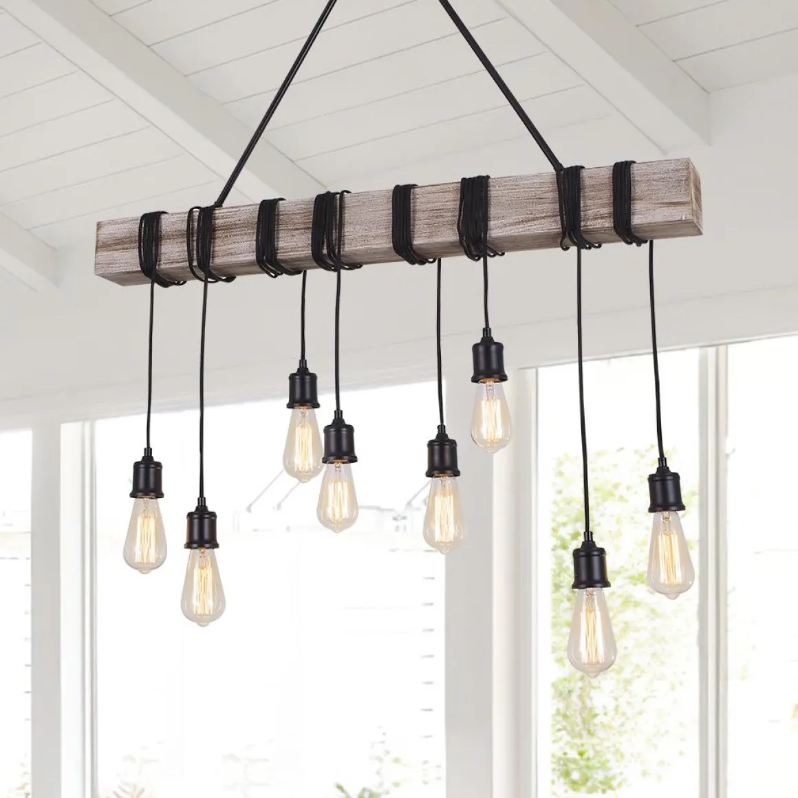 Rustic Wooden Wide Linear Chandelier