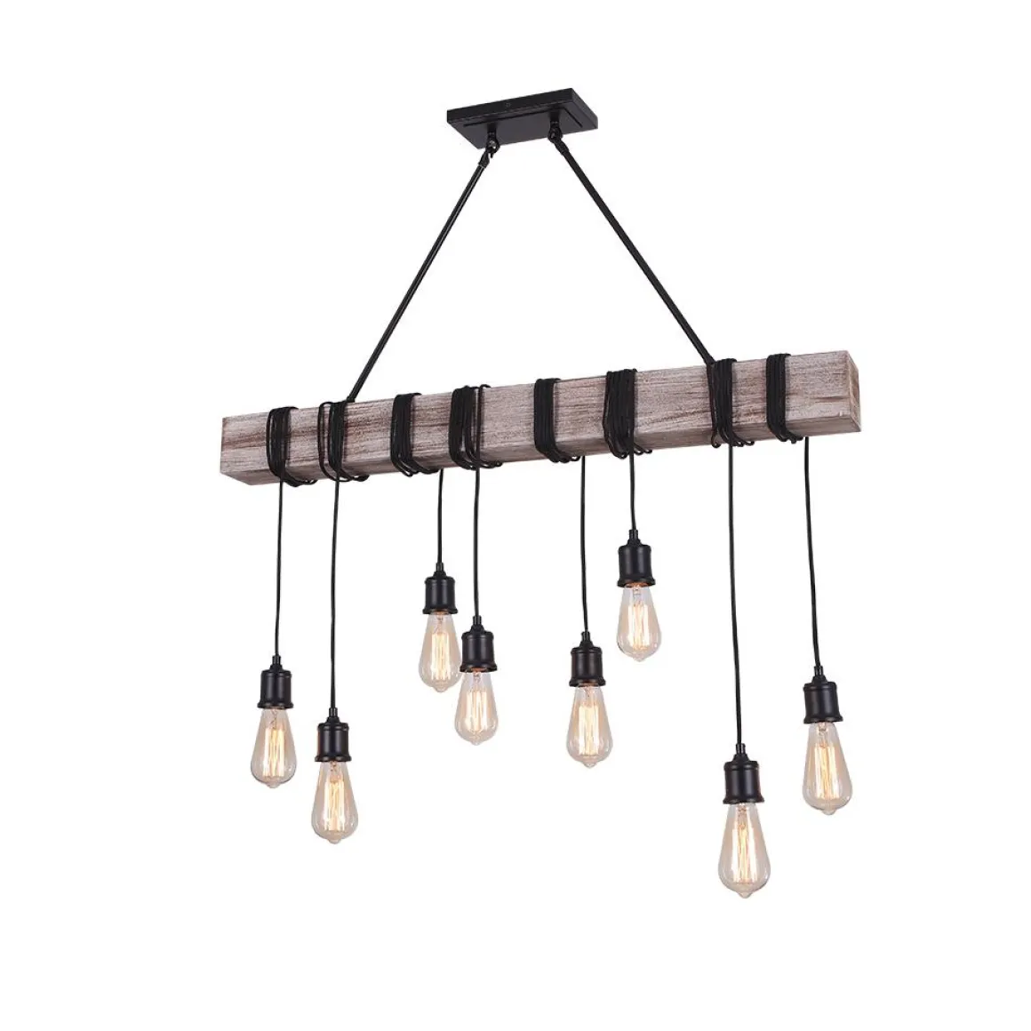 Rustic Wooden Wide Linear Chandelier