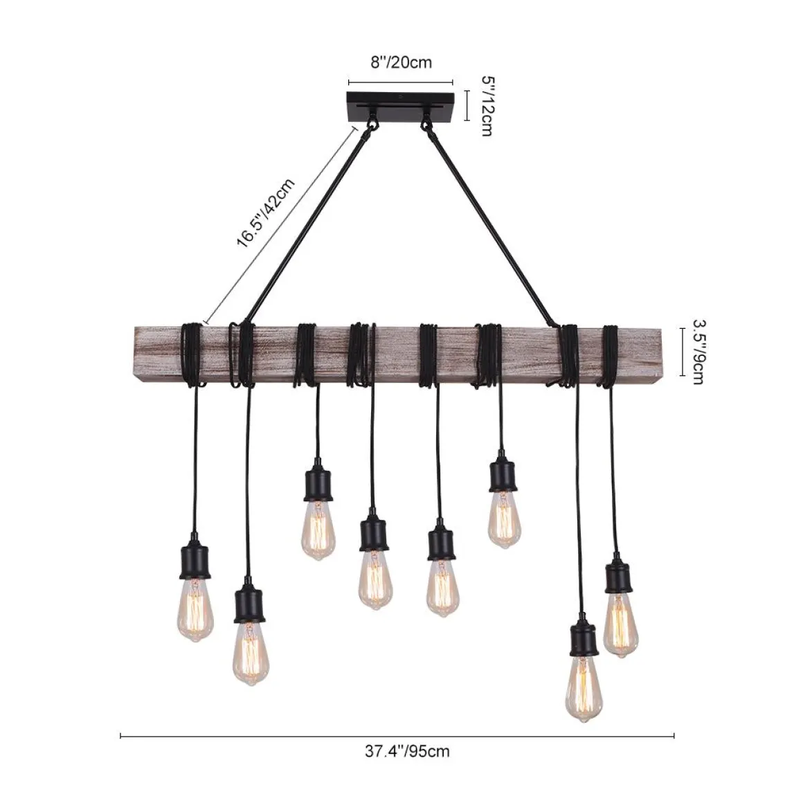 Rustic Wooden Wide Linear Chandelier