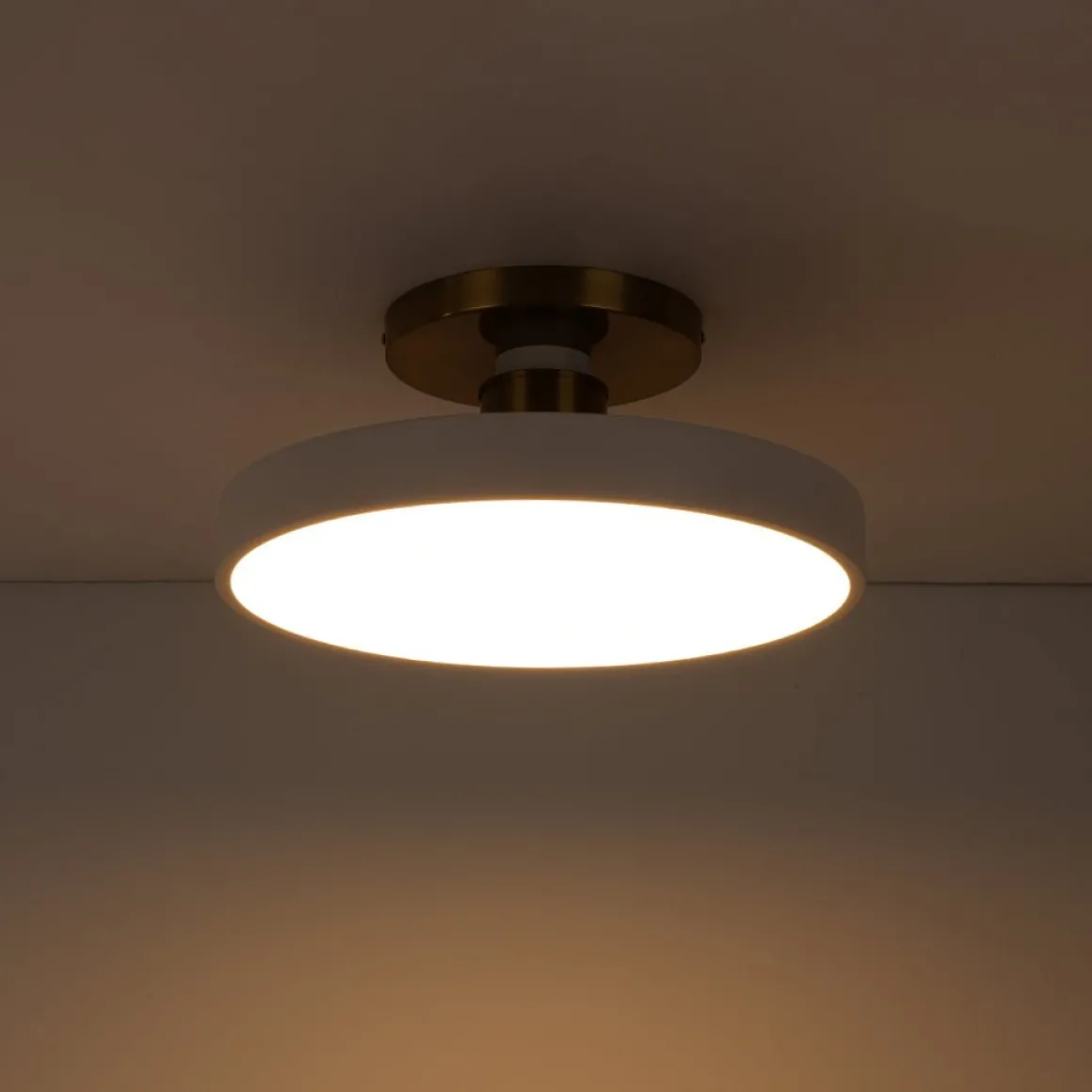 Scandinavian Brass White Round Dimmable LED Semi Flush Light