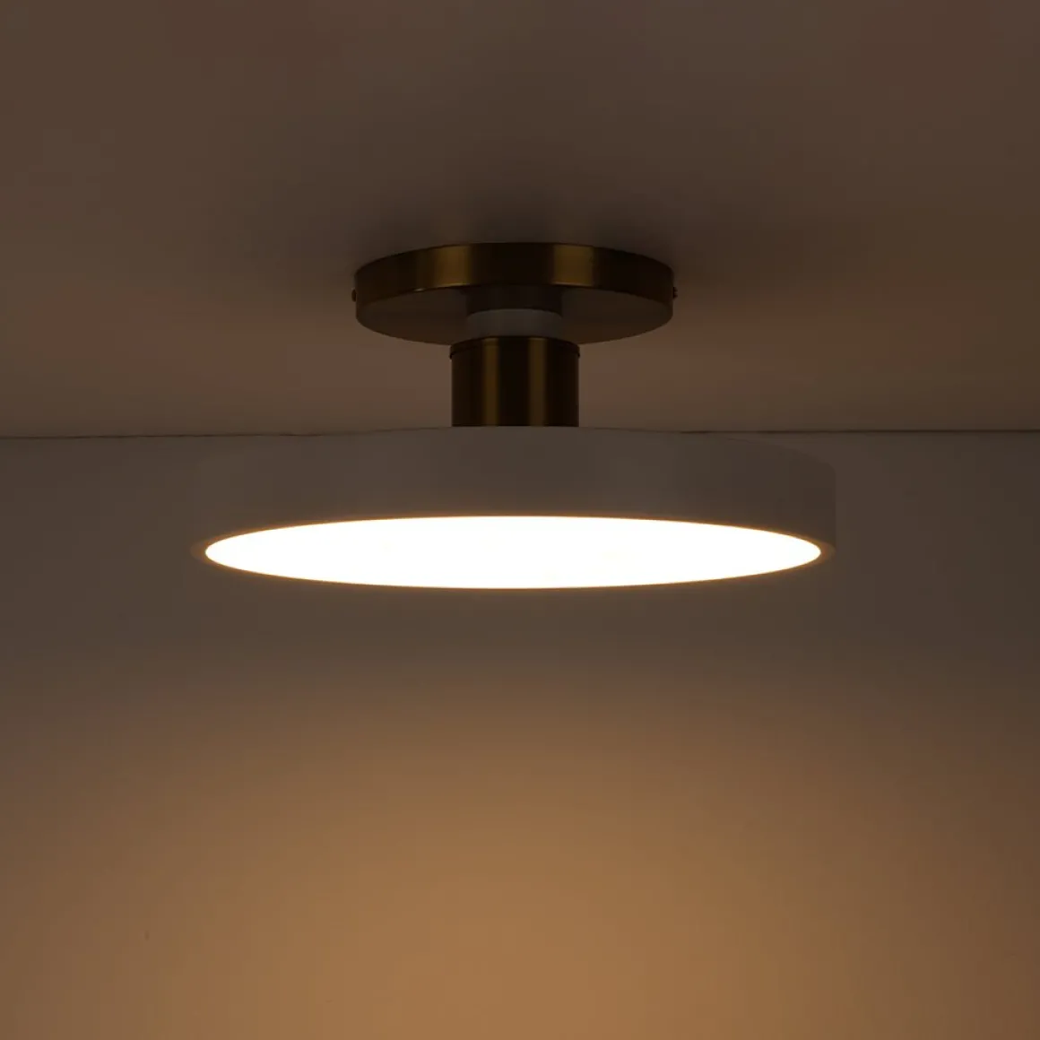 Scandinavian Brass White Round Dimmable LED Semi Flush Light