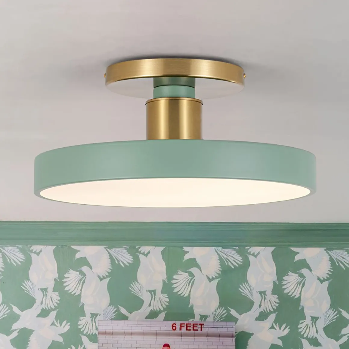 Scandinavian Brass White Round Dimmable LED Semi Flush Light