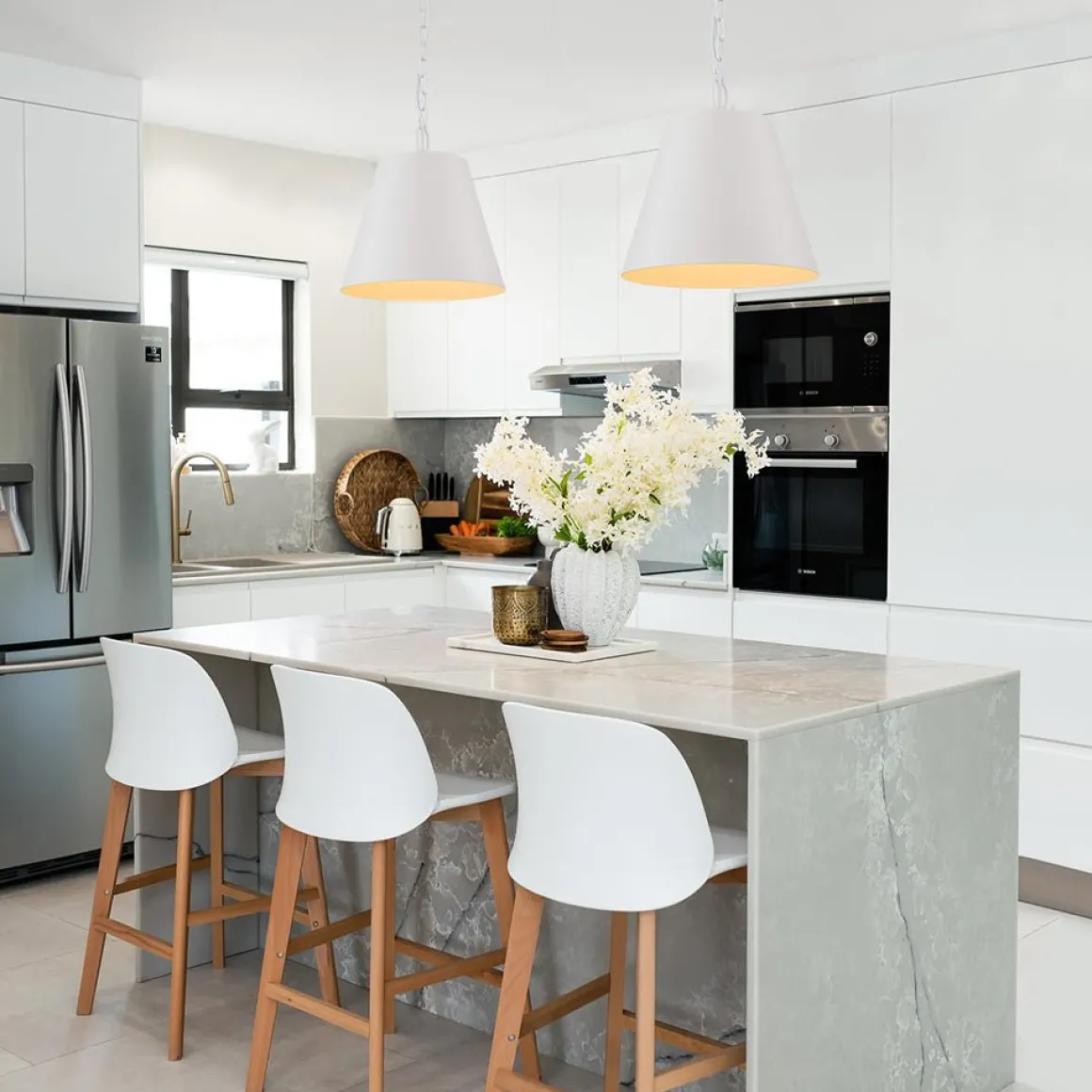 Scandinavian 1-Light Geometric White Kitchen Pendant Light