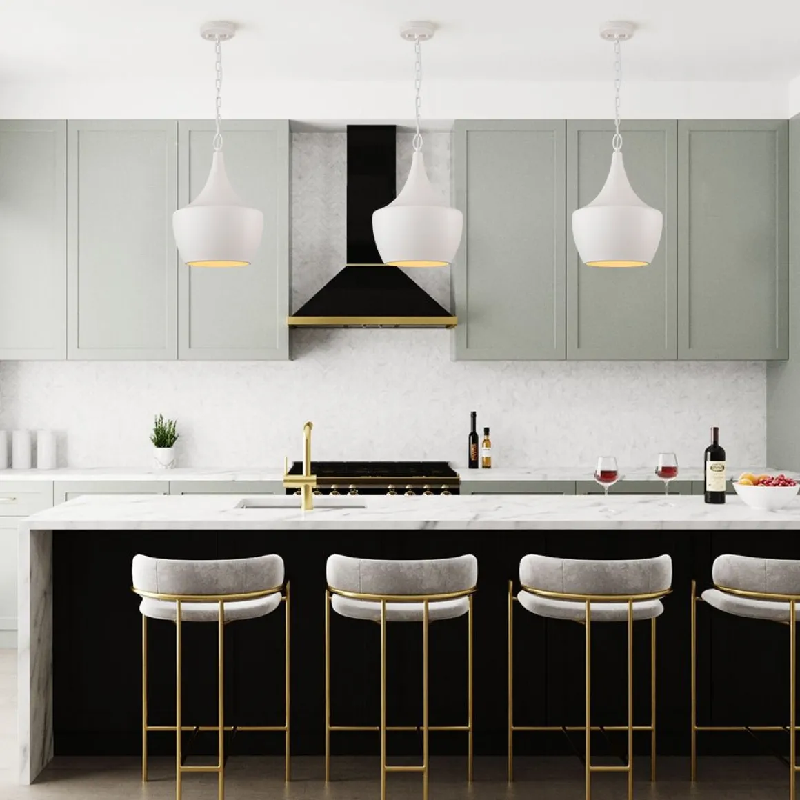 Scandinavian 1-Light Geometric White Kitchen Pendant Light