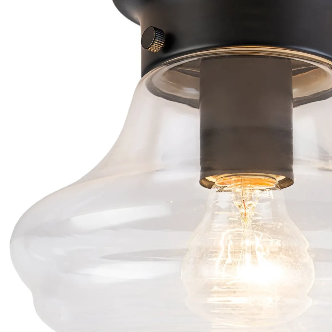 Schoolhouse 1-light Round Clear Glass Shade Semi Flush Mount
