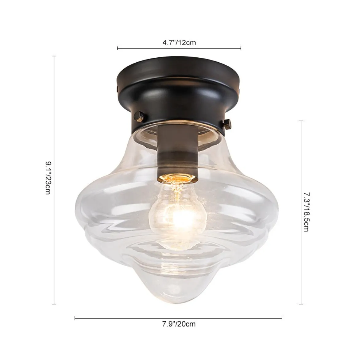 Schoolhouse 1-light Round Clear Glass Shade Semi Flush Mount