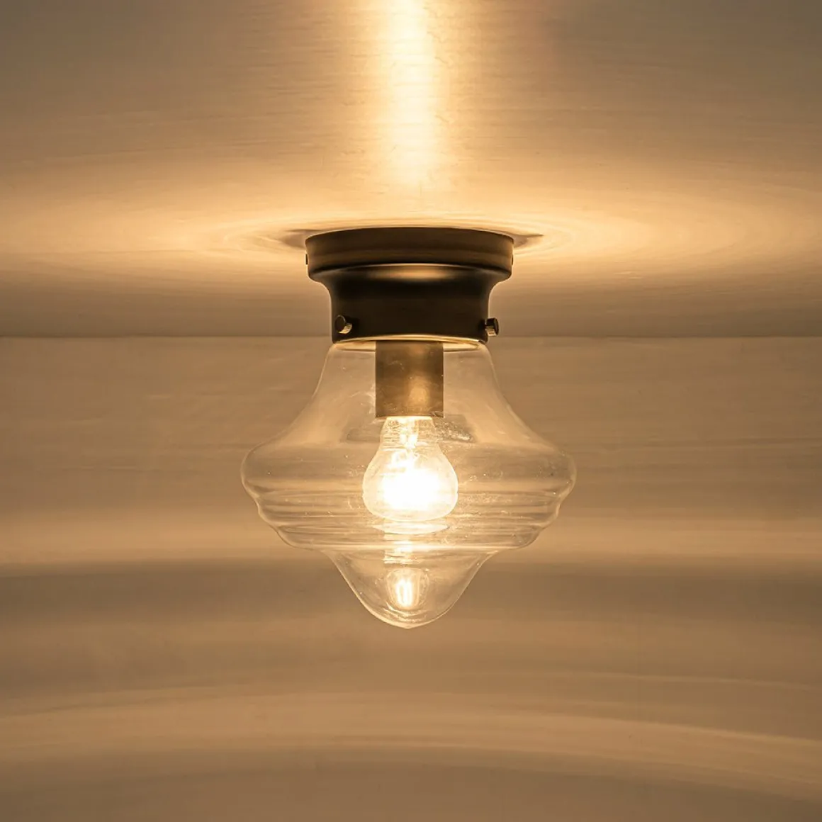Schoolhouse 1-light Round Clear Glass Shade Semi Flush Mount