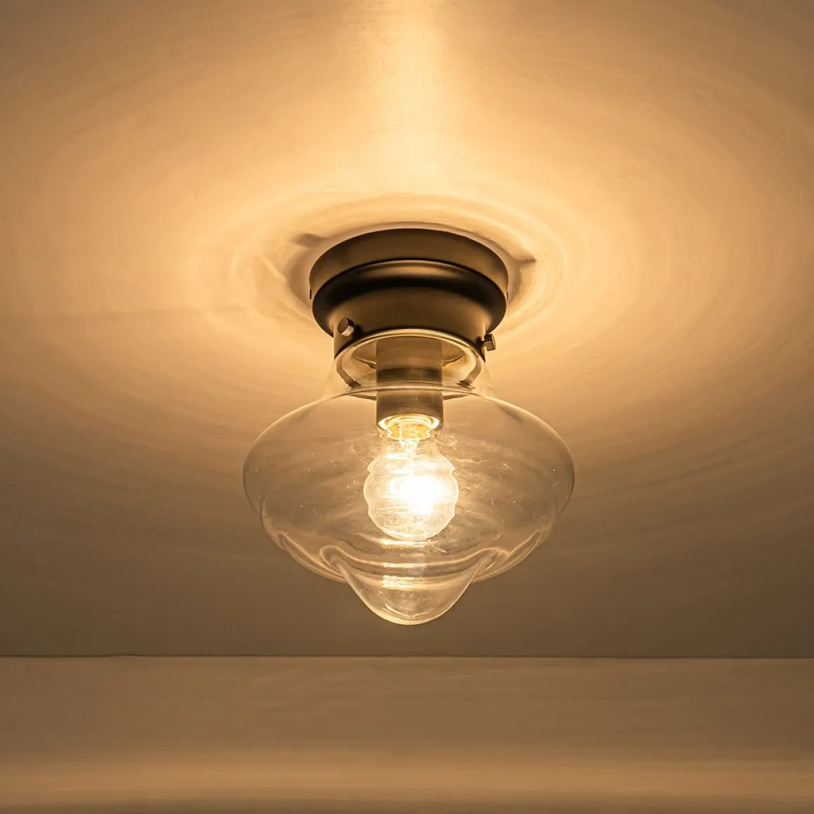 Schoolhouse 1-light Round Clear Glass Shade Semi Flush Mount