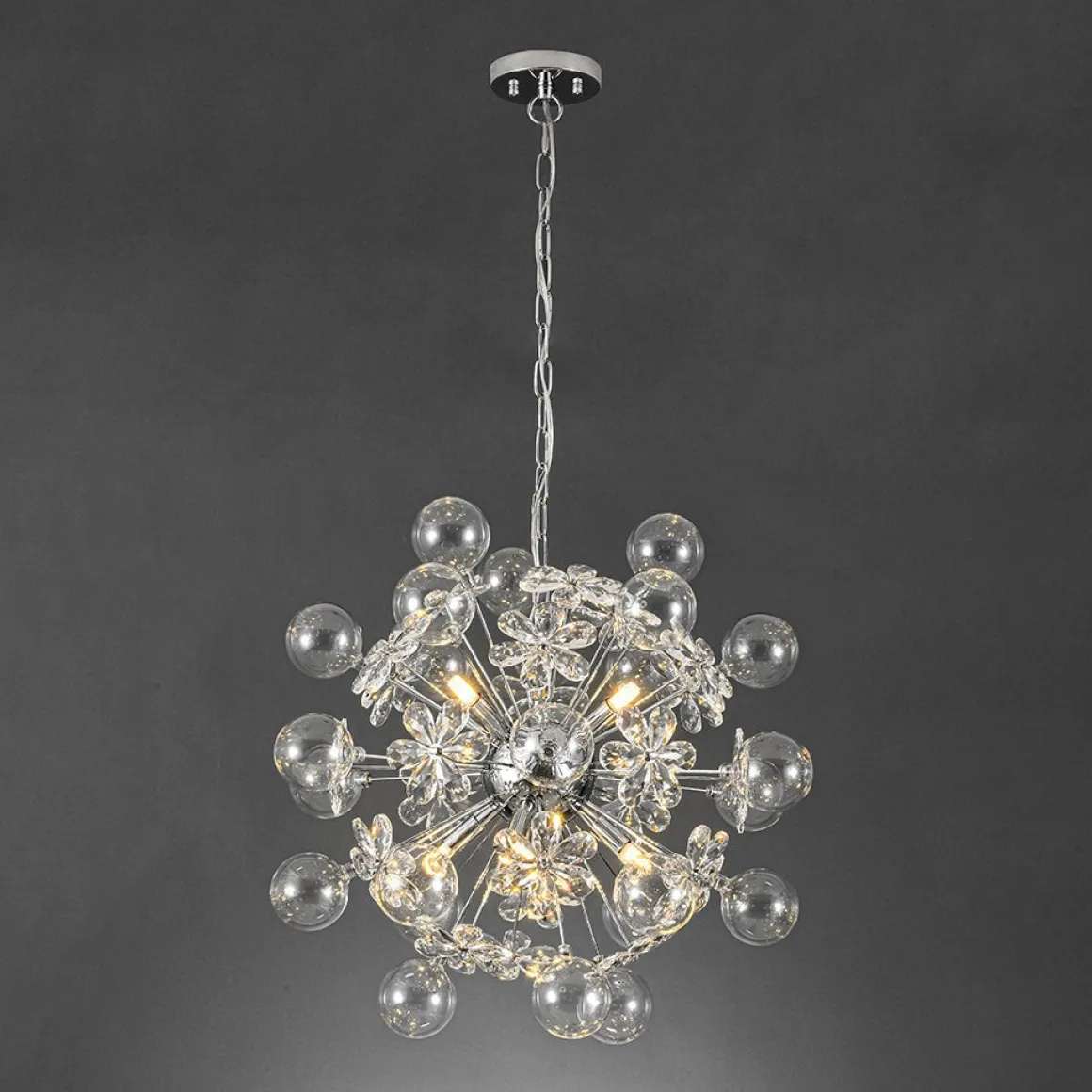Sculptural Bloom Dandelion Crystal Floral Bubble Chandelier