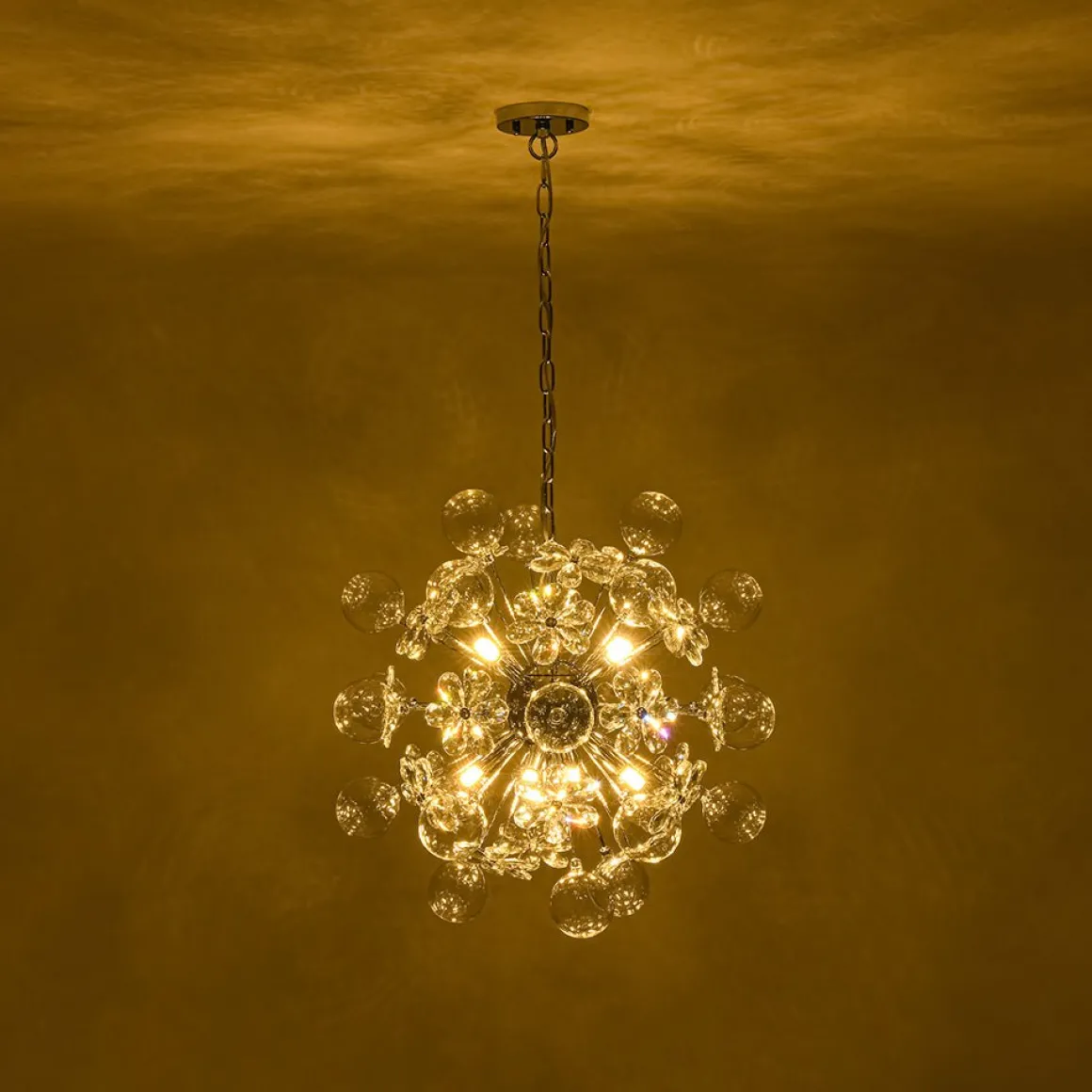 Sculptural Bloom Dandelion Crystal Floral Bubble Chandelier