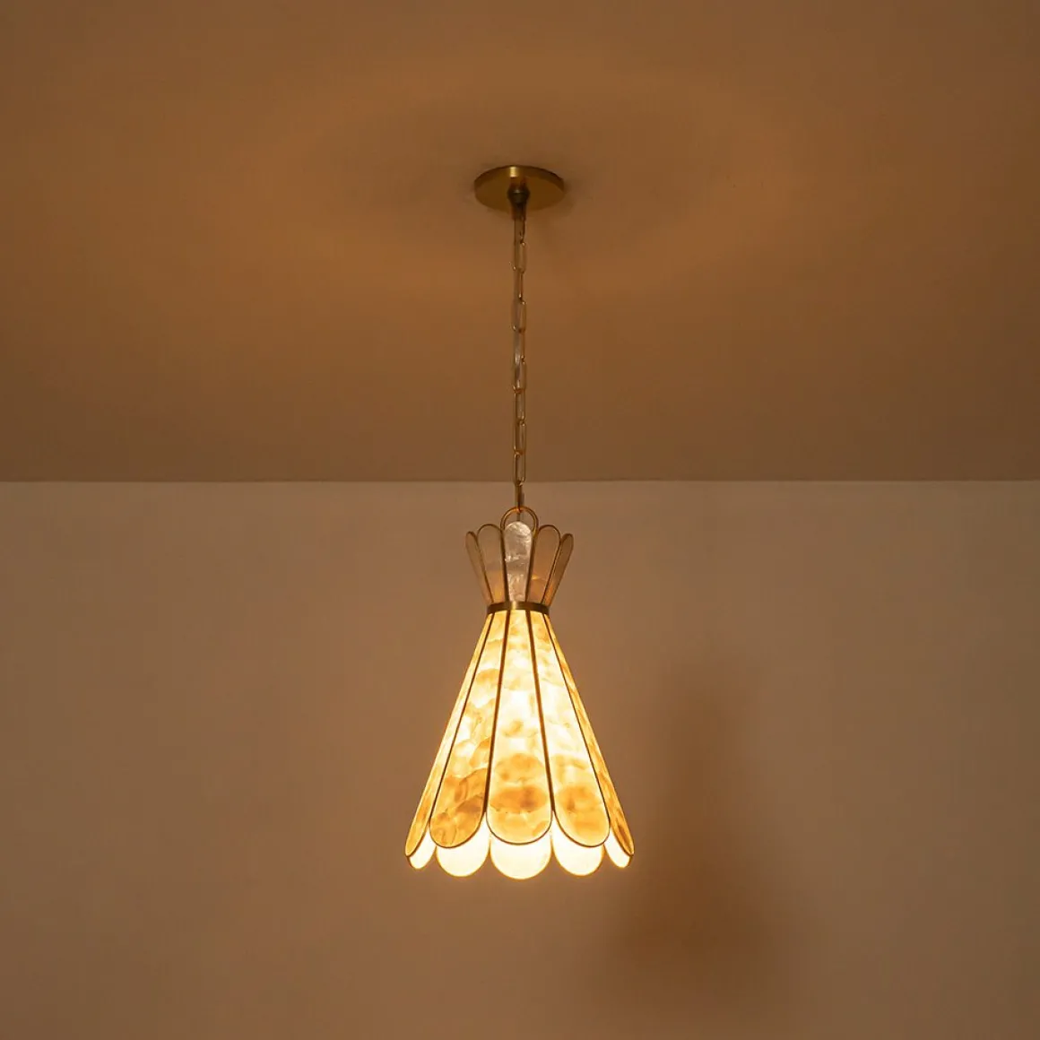 Sculptural Bloom 1-Light Brass Capiz Shell Glass Pendant