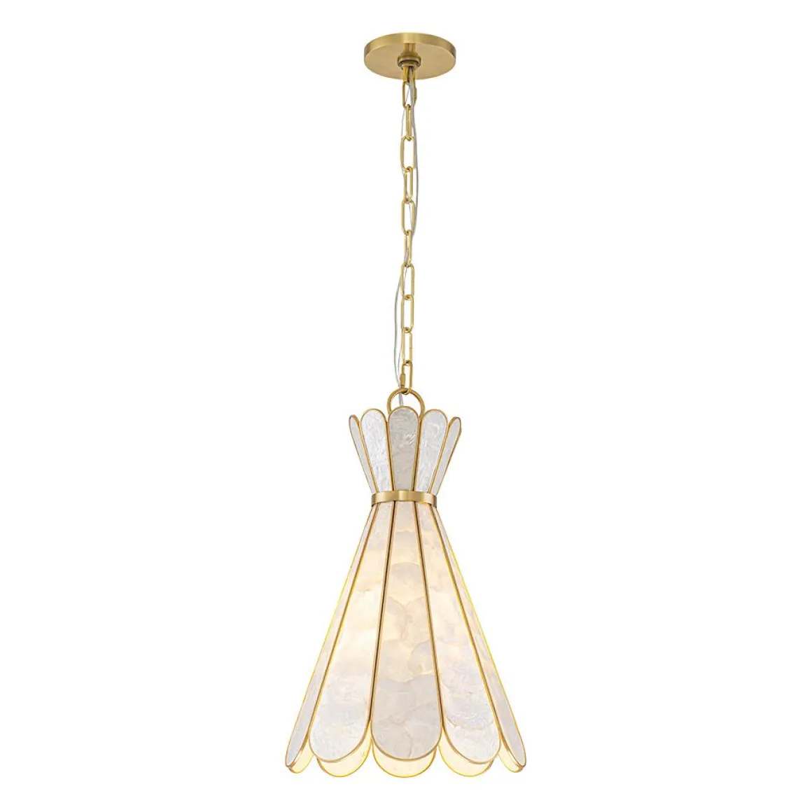 Sculptural Bloom 1-Light Brass Capiz Shell Glass Pendant