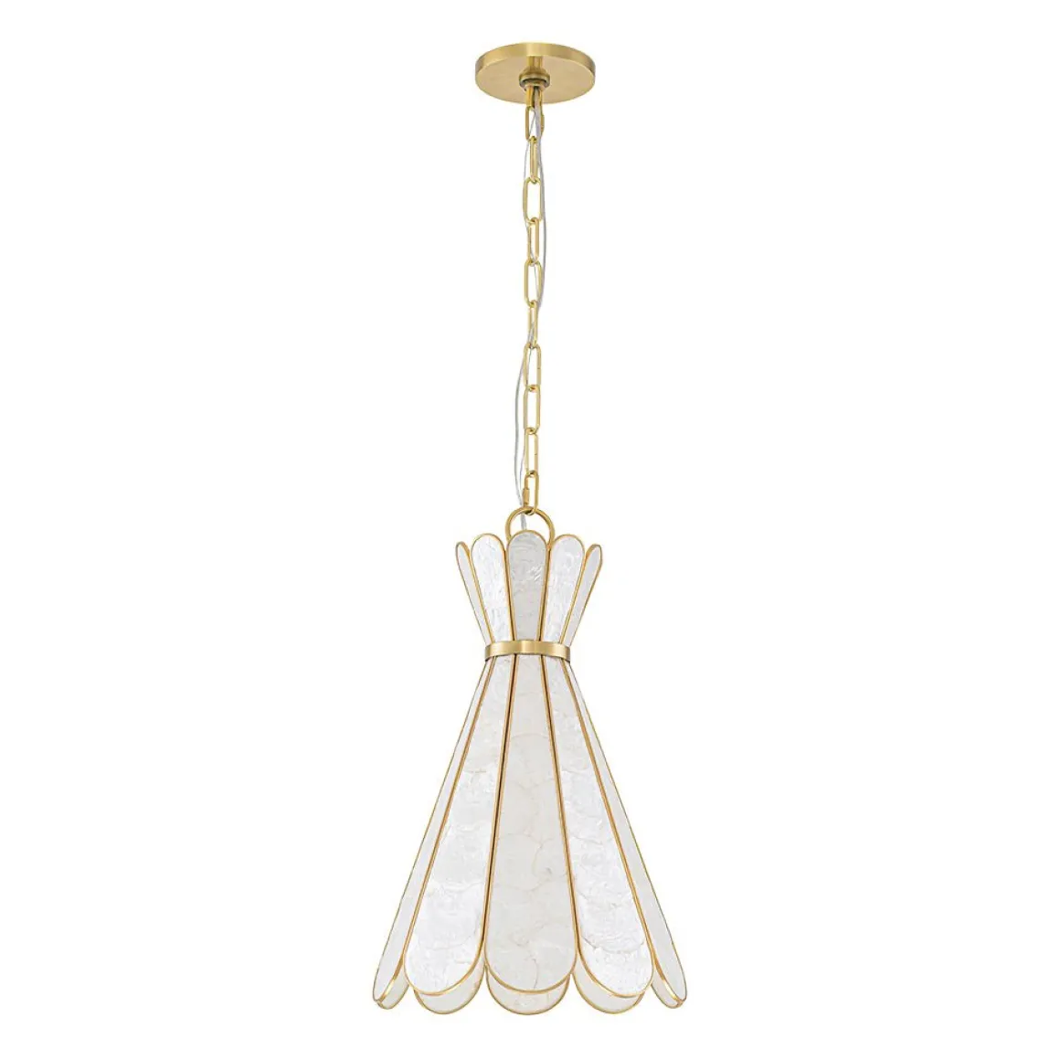 Sculptural Bloom 1-Light Brass Capiz Shell Glass Pendant