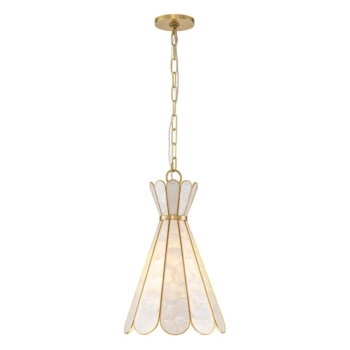 Sculptural Bloom 1-Light Brass Capiz Shell Glass Pendant