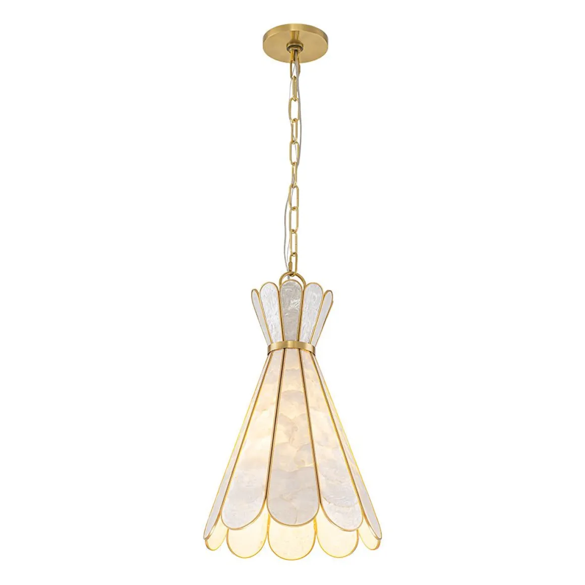 Sculptural Bloom 1-Light Brass Capiz Shell Glass Pendant