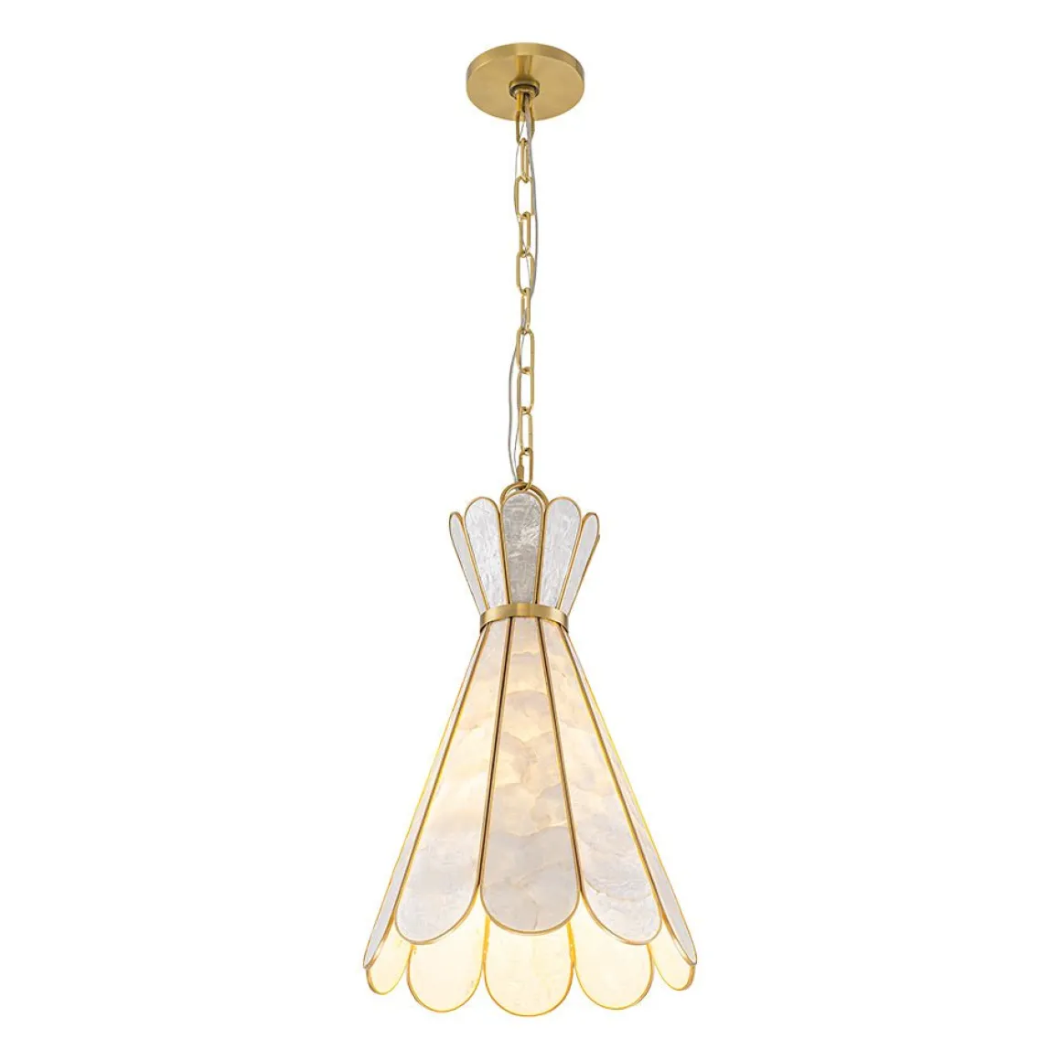 Sculptural Bloom 1-Light Brass Capiz Shell Glass Pendant