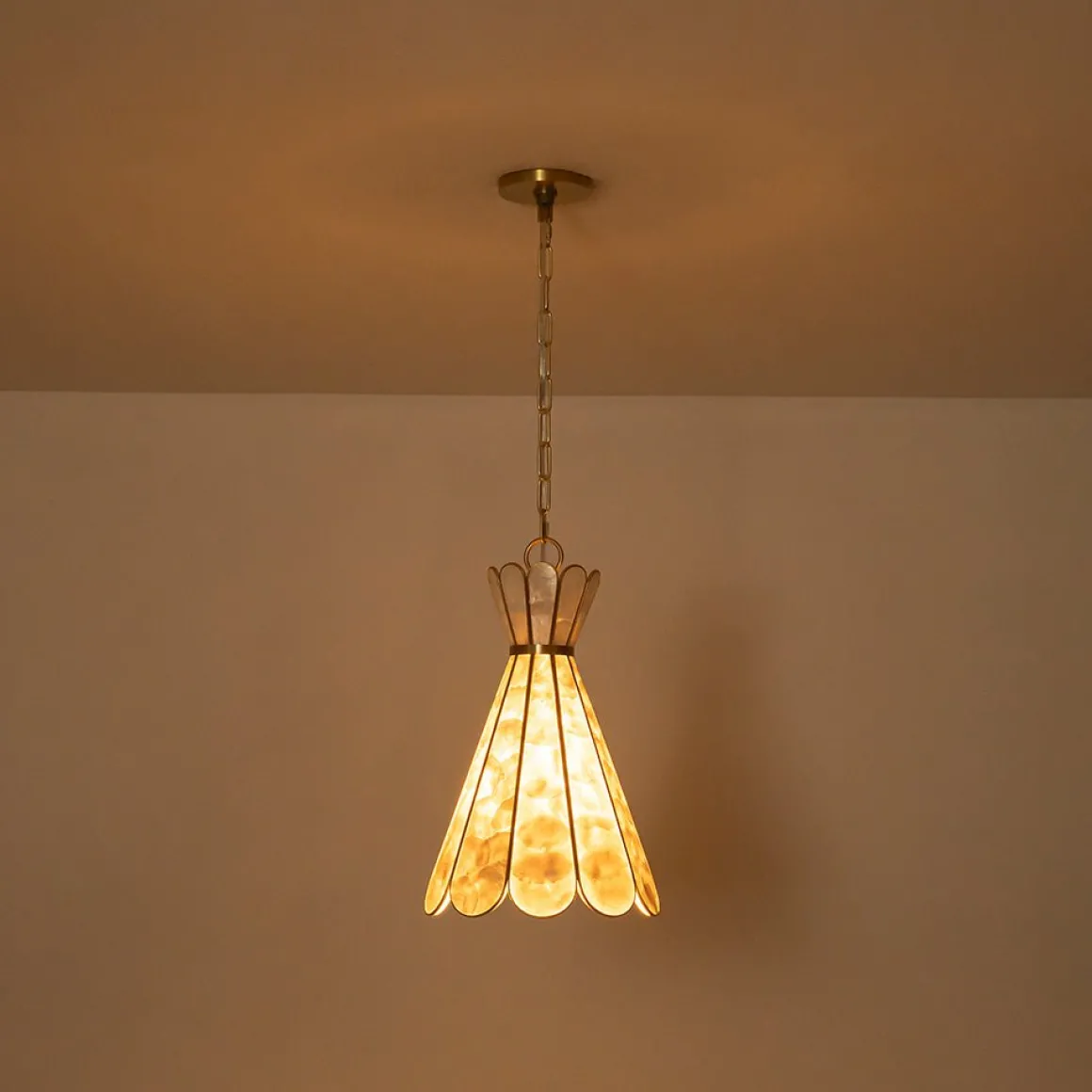 Sculptural Bloom 1-Light Brass Capiz Shell Glass Pendant