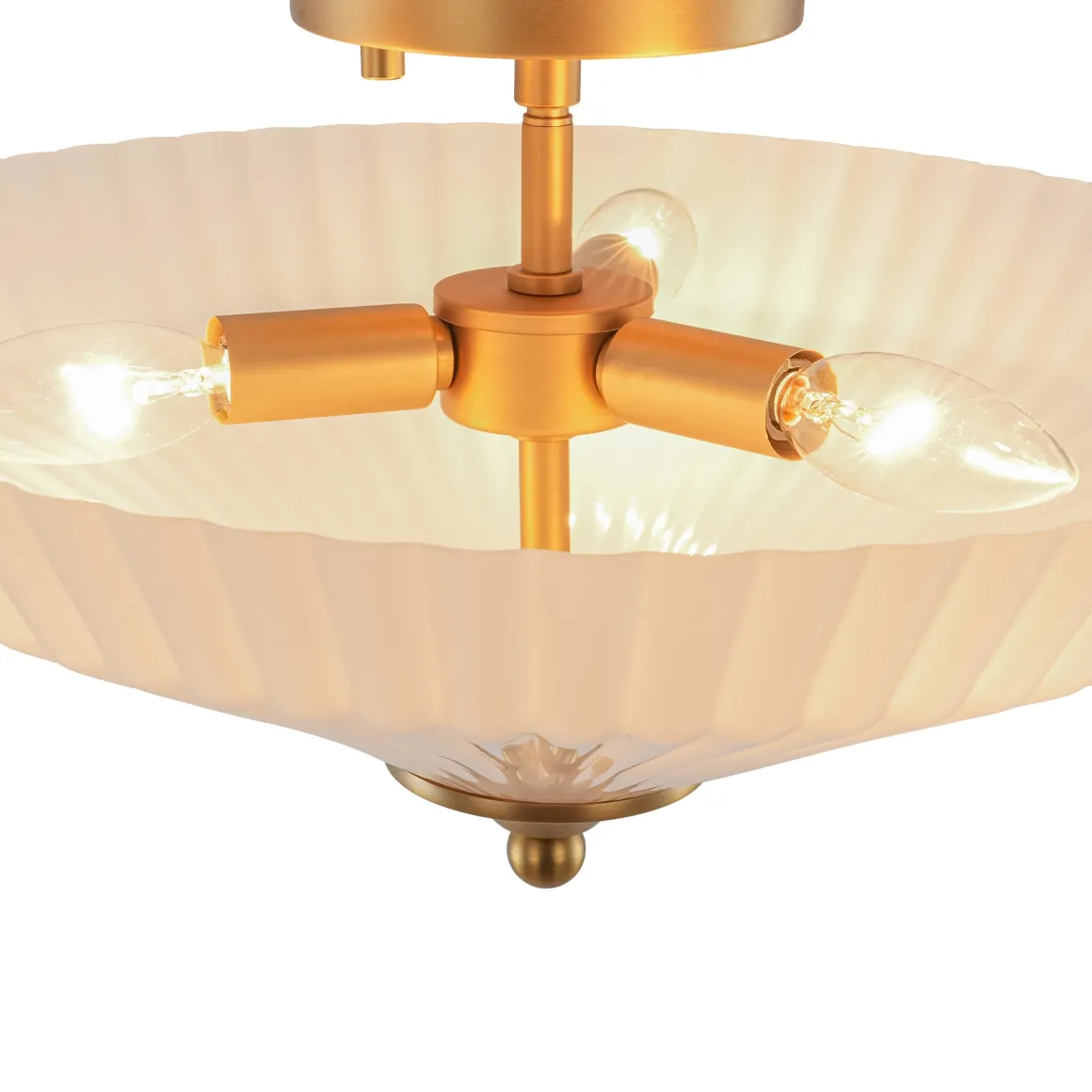 Sculptural Shine Opal Glass Pleated Cone Semi Flush Mount