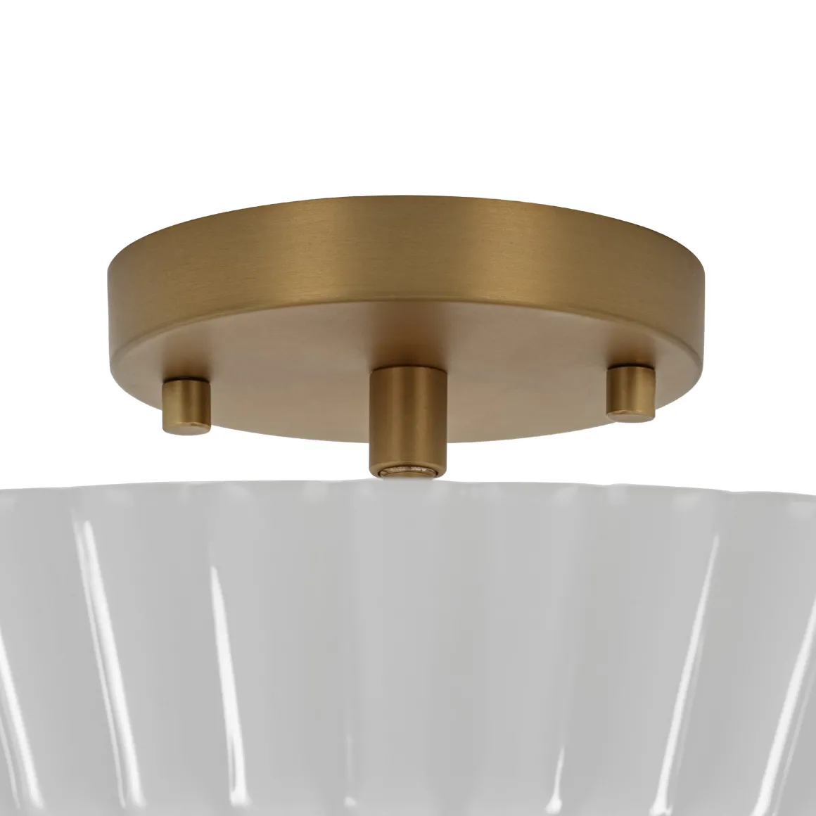 Sculptural Shine Opal Glass Pleated Cone Semi Flush Mount