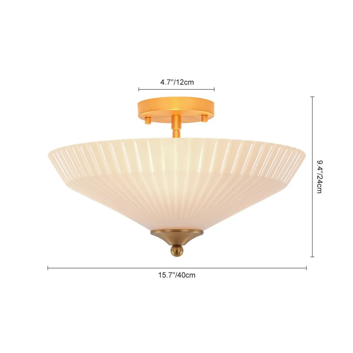 Sculptural Shine Opal Glass Pleated Cone Semi Flush Mount