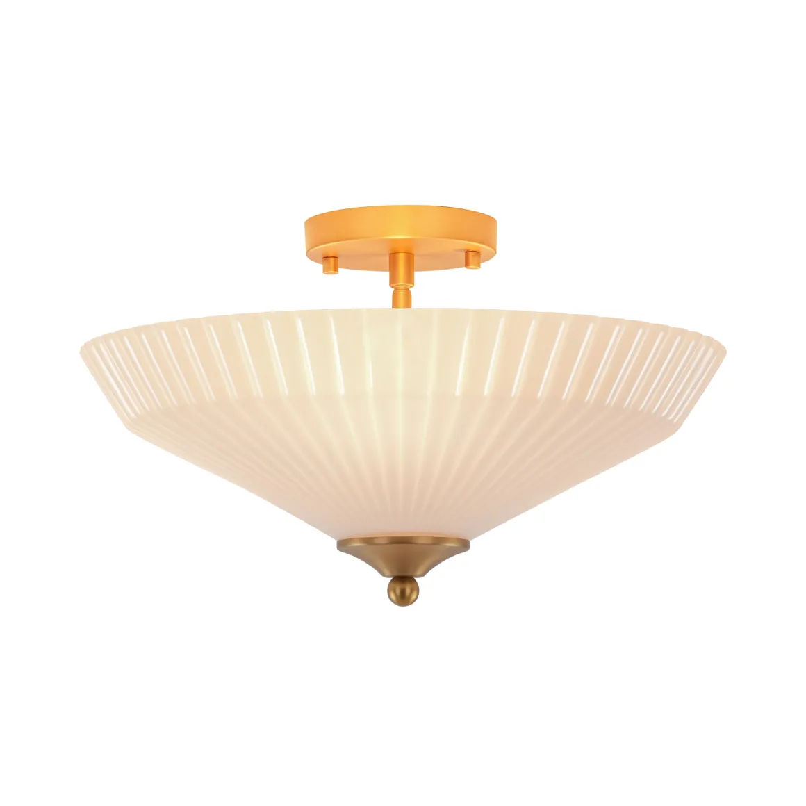 Sculptural Shine Opal Glass Pleated Cone Semi Flush Mount