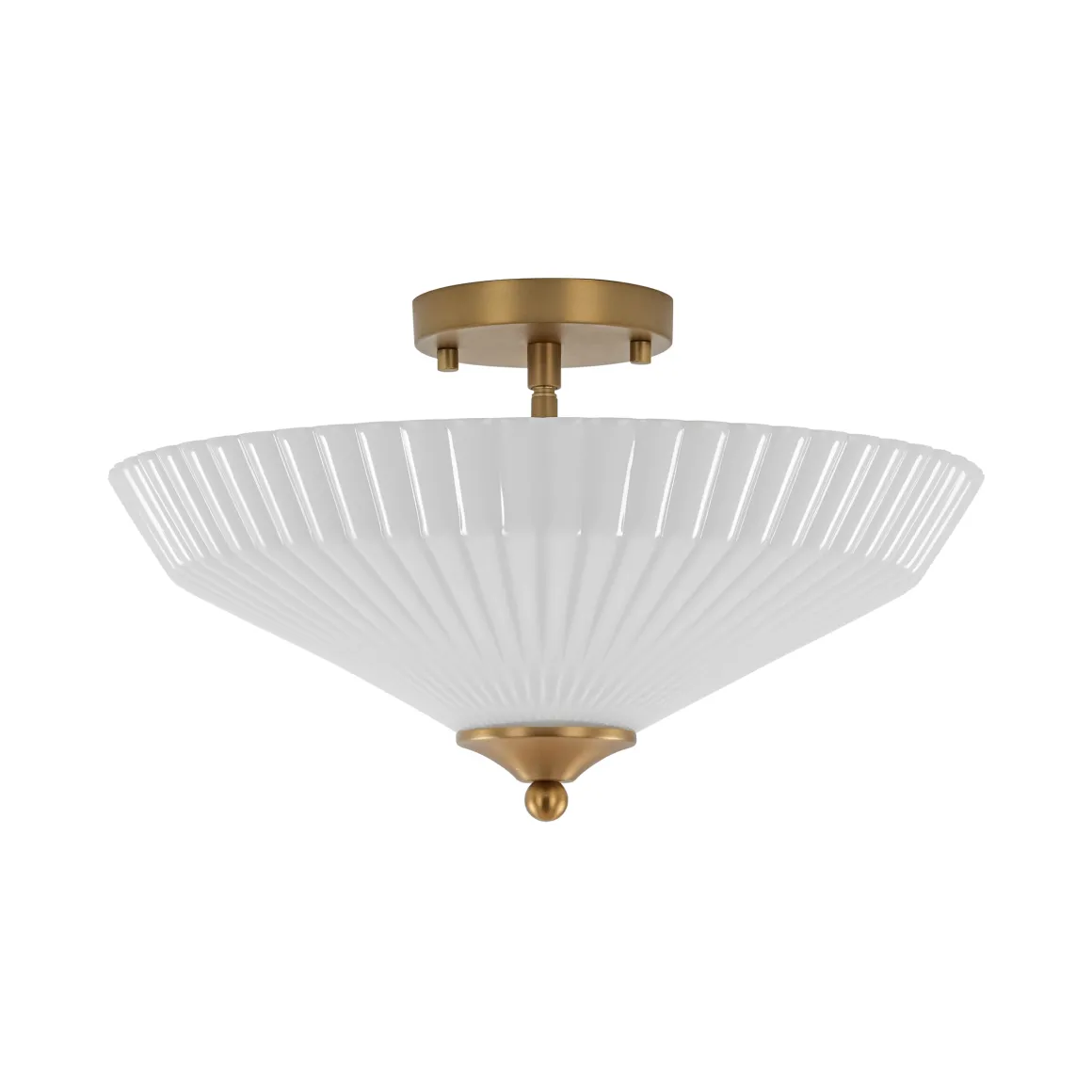 Sculptural Shine Opal Glass Pleated Cone Semi Flush Mount