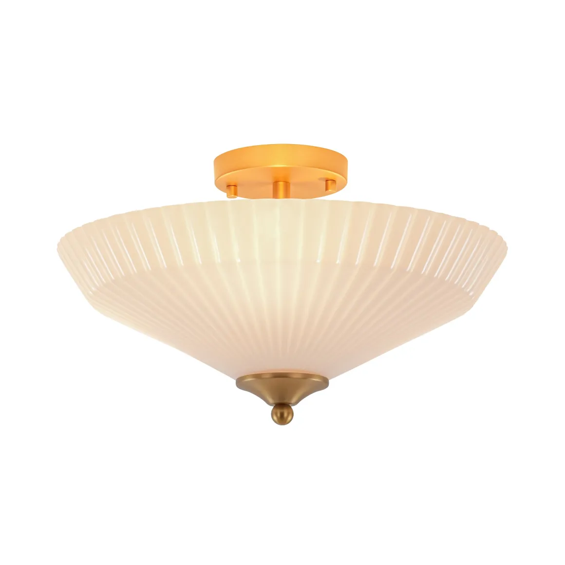 Sculptural Shine Opal Glass Pleated Cone Semi Flush Mount