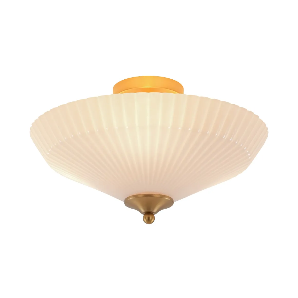 Sculptural Shine Opal Glass Pleated Cone Semi Flush Mount