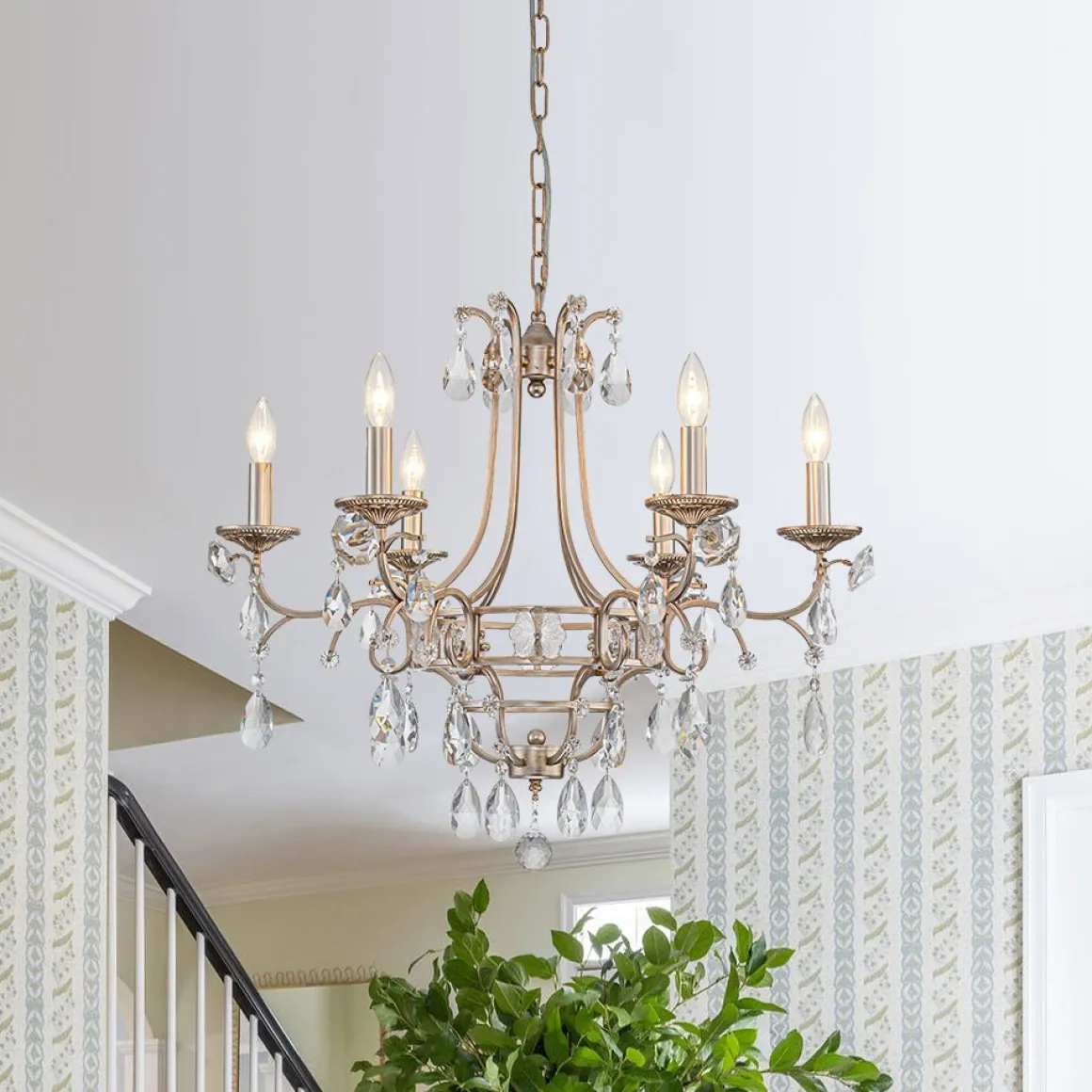 Shabby Chic 6-Light Crystal Empire Candle Chandelier