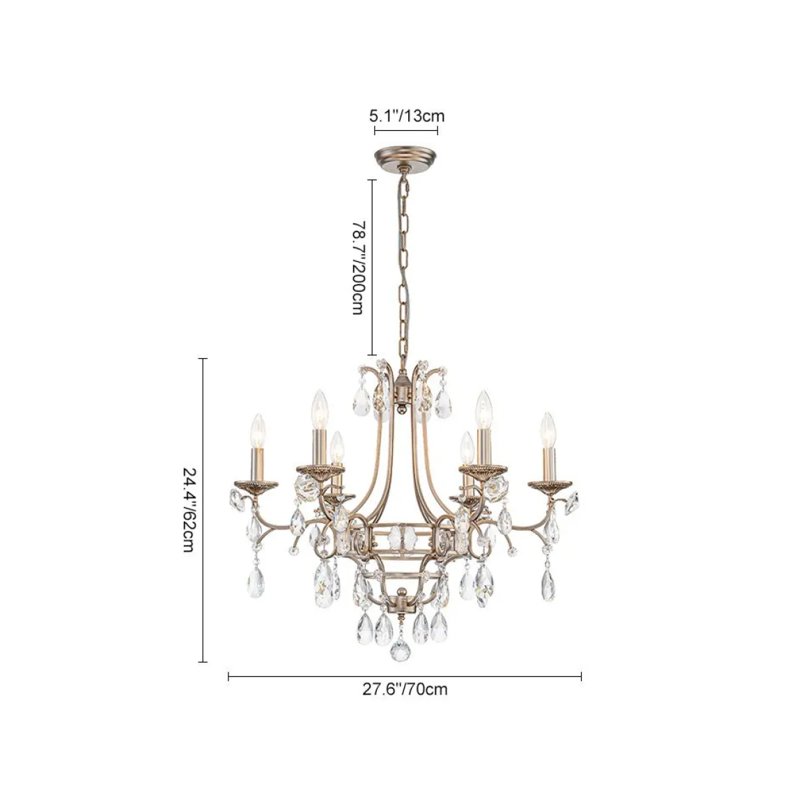 Shabby Chic 6-Light Crystal Empire Candle Chandelier